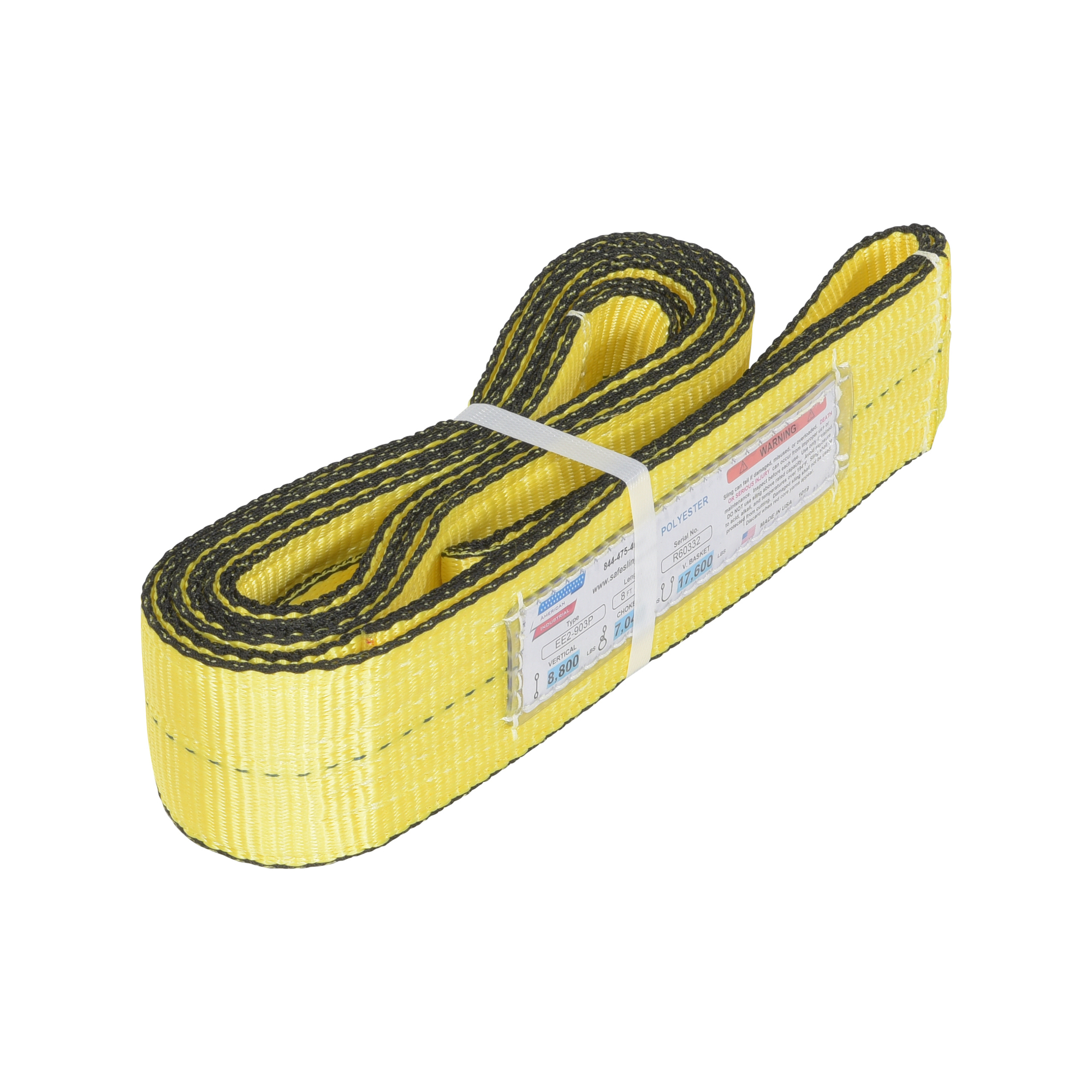 Vestil Polyester Lifting Web Sling - Yellow, Double-Ply, Model# SLD-3-F-8-YL